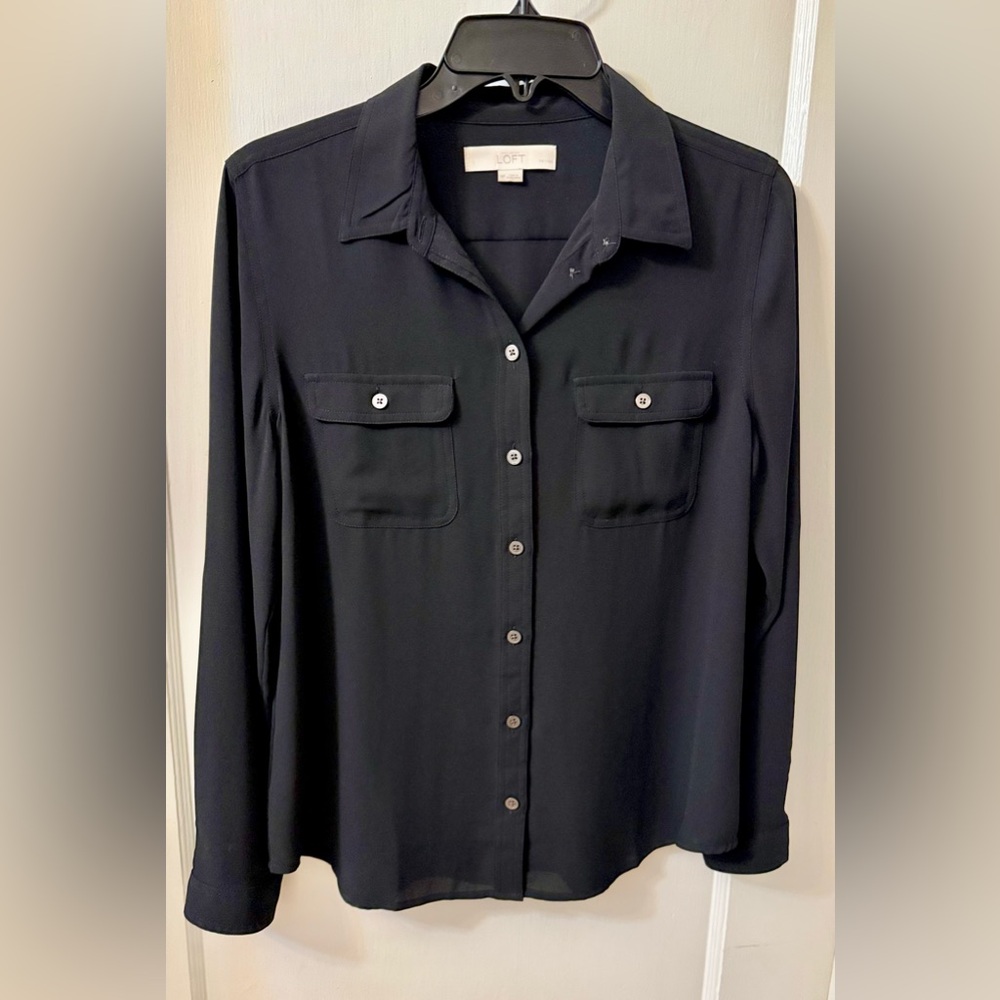 LOFT BLACK BUTTON-DOWN LONG SLEEVE SHIRT 2 CHEST POCKETS
